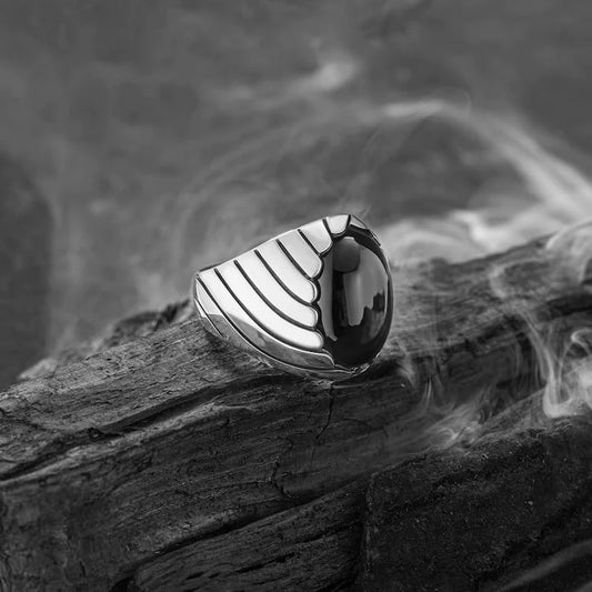 Black Ocean Waves Mens Ring
