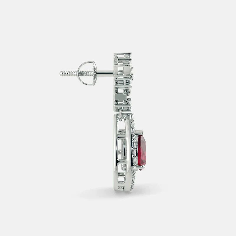 Red Ruby Diamond Earrings - 925 Silver