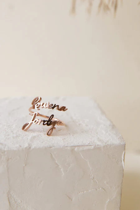 TWO NAME RING GOLD PLATED