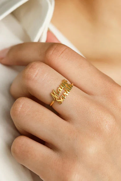 TWO NAME RING GOLD PLATED